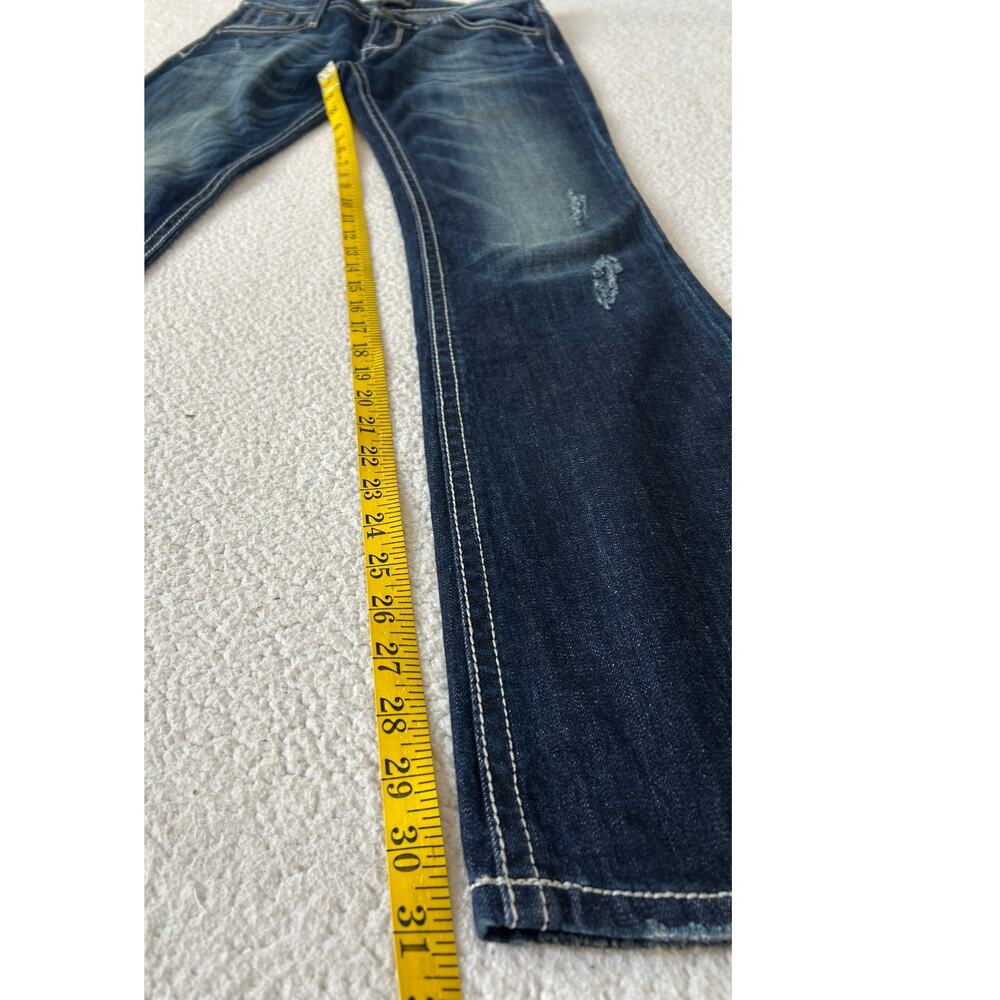 Rerock for Express Women's Boot Cut Jeans Sz 4R Blue Low Distressed Y2K Western - Picture 4 of 8